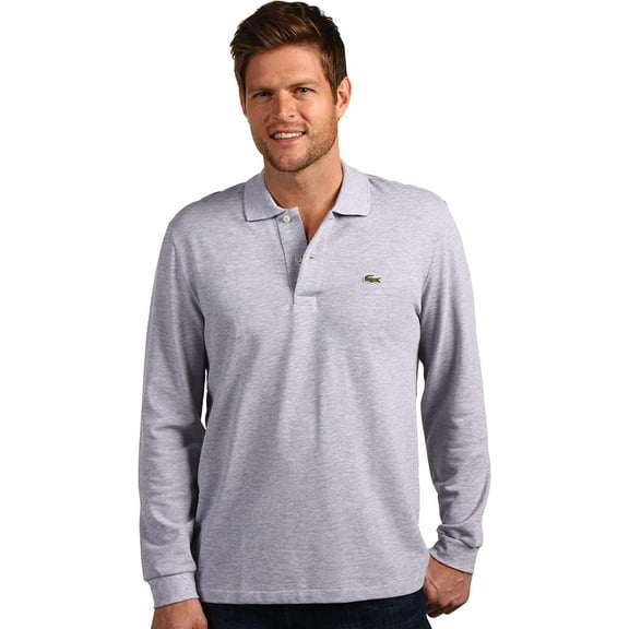 Lacoste Mens Classic Long Sleeve Pique Polo Shirt 4X-Large Silver Heathered