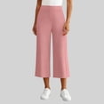 thumbnail image 3 of AHTJRT Women's Cropped Pants Straight Wide Leg Pants High Stretch Waist Capris Summer Lightweight Yoga Dance Workout Trousers Slack Pants Pink S, 3 of 7