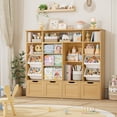thumbnail image 2 of Hiphuta 55"W Kid Toy Storage Organize with Sliding Bookshelf, Kid Bookcase with 4 Removable Drawers, Toy Storage Toy Organize for Kid Bedroom Playroom, Natural, 2 of 7