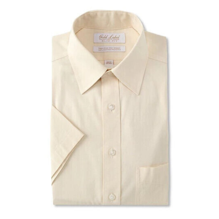 $50 ROUNDTREE and YORKE Gold Label Short Sleeve Solid Shirt Cotton Ivory 19  BIG - Walmart.com