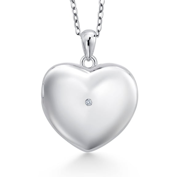 Gem Stone King 925 Sterling Silver Nano Chip Entire Old Bible and White Lab Grown Diamond Heart Shape Religious Faith Locket Pendant Necklace for Women with 18 inch Chain