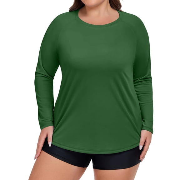 Plus Size Sport Sunscreen Top For Women Summer Sunscreen Quick-drying Long-sleeved T-shirt Round Neck Solid Color Lightweight Breathable Tee Outdoor Hiking Pullover Tops