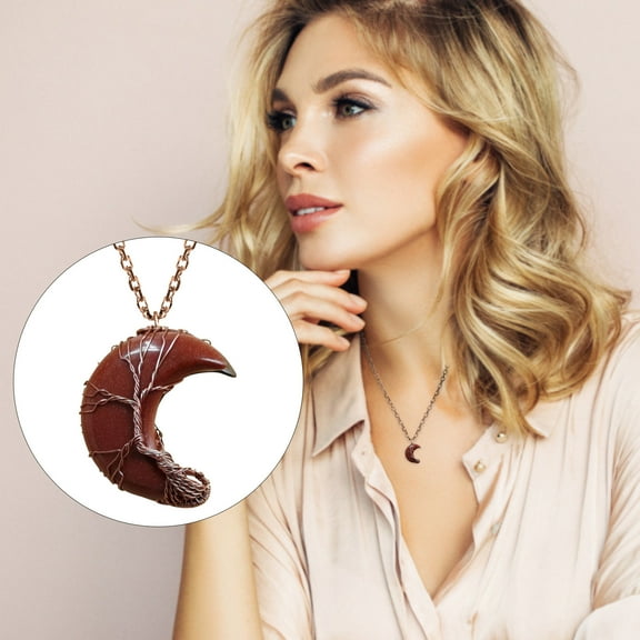 Weloille Long Life Lock Necklace Fashionable Moonlight Natural Stone Necklace