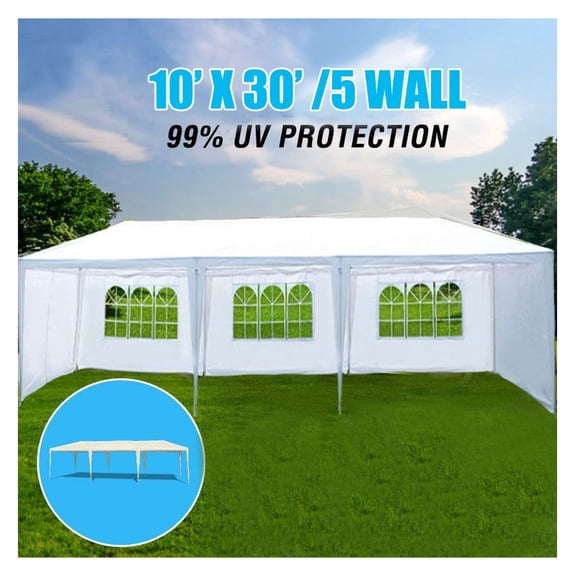 10x30' Wedding Party Tent Canopy, Outdoor Gazebo with 5 Removable Sidewalls, White