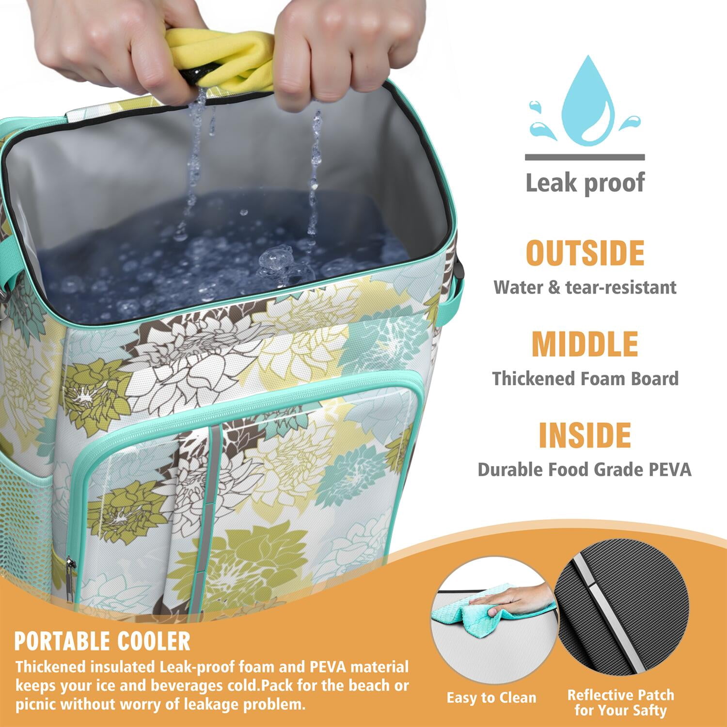 Travel Cooler Bag - Boho Bohemia Pioneer Flower Art Camping Beer Cooler Backpack with Bottle Opener- Waterproof Insulated Picnic Backpacks - Cooler Bag for Beach