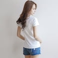 thumbnail image 6 of Women Summer T-shirt V-neck Short Sleeve Slim Fit T-shirt Solid Color Pullover Tops Stretchy Bottoming Shirt Streetwear-White 1,S, 6 of 8