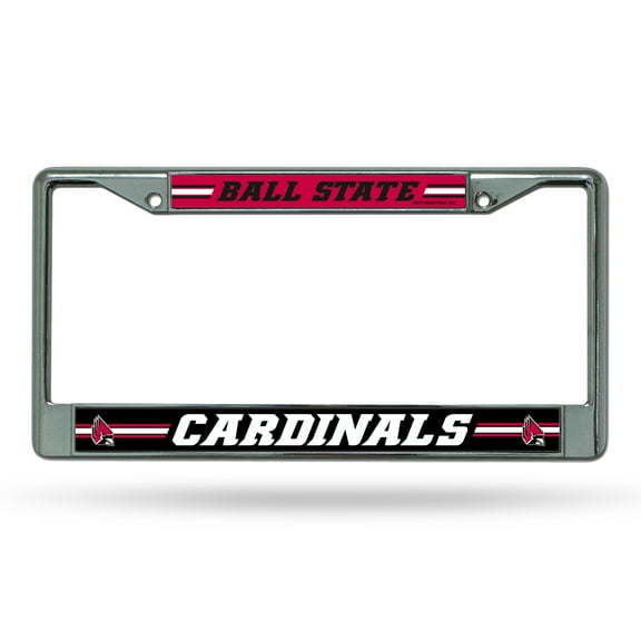 Ball State Cardinal's - 12" x 6" Standard Size - Chrome Metal License Plate Frame