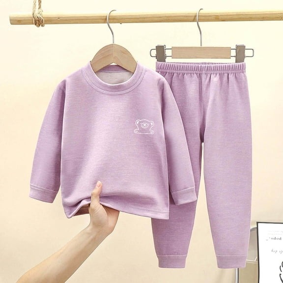 Kids Boys Girls Loungewear Sets Thermal Warm Underwear Set Comfy Home Wear Long Sleeve Tops And Elastic Waisted Bottoms Pants 2 Piece Fall Winter Outfit Clothes Purple 7-8 Years