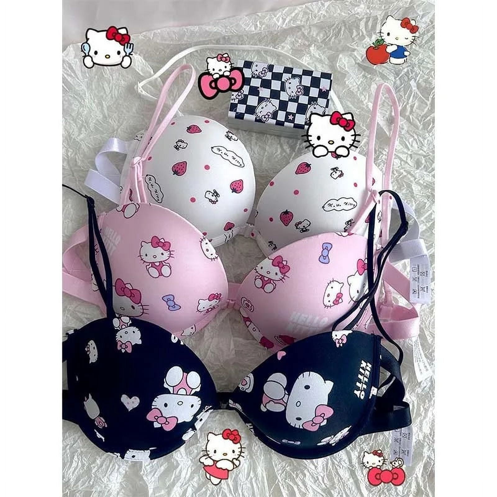 Sanrio Bra Set Hello Kitty Kawaii Sweet Underwear Panties and Bra Set Push-Up  Bra Comic Underwear Sexy Pure Desire Bra Girl Gift 