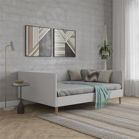 DHP Alicent Full Upholstered Daybed with Gold Metal Legs, Gray Linen