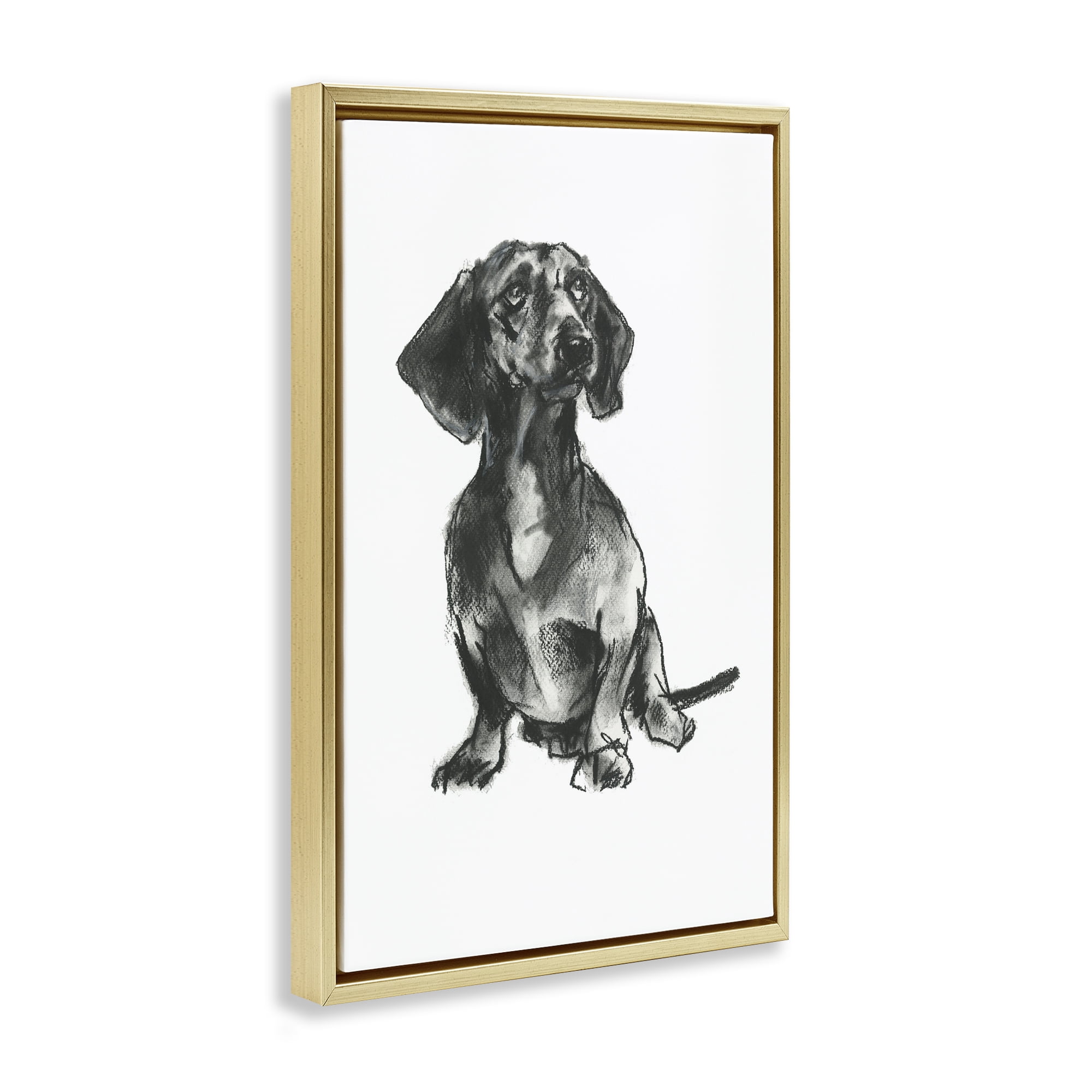 Stupell Industries Dachshund Sitting Drawing Animals & Insects Drawing Gold Floater Framed Canvas Art Print Wall Art, 21 x 31