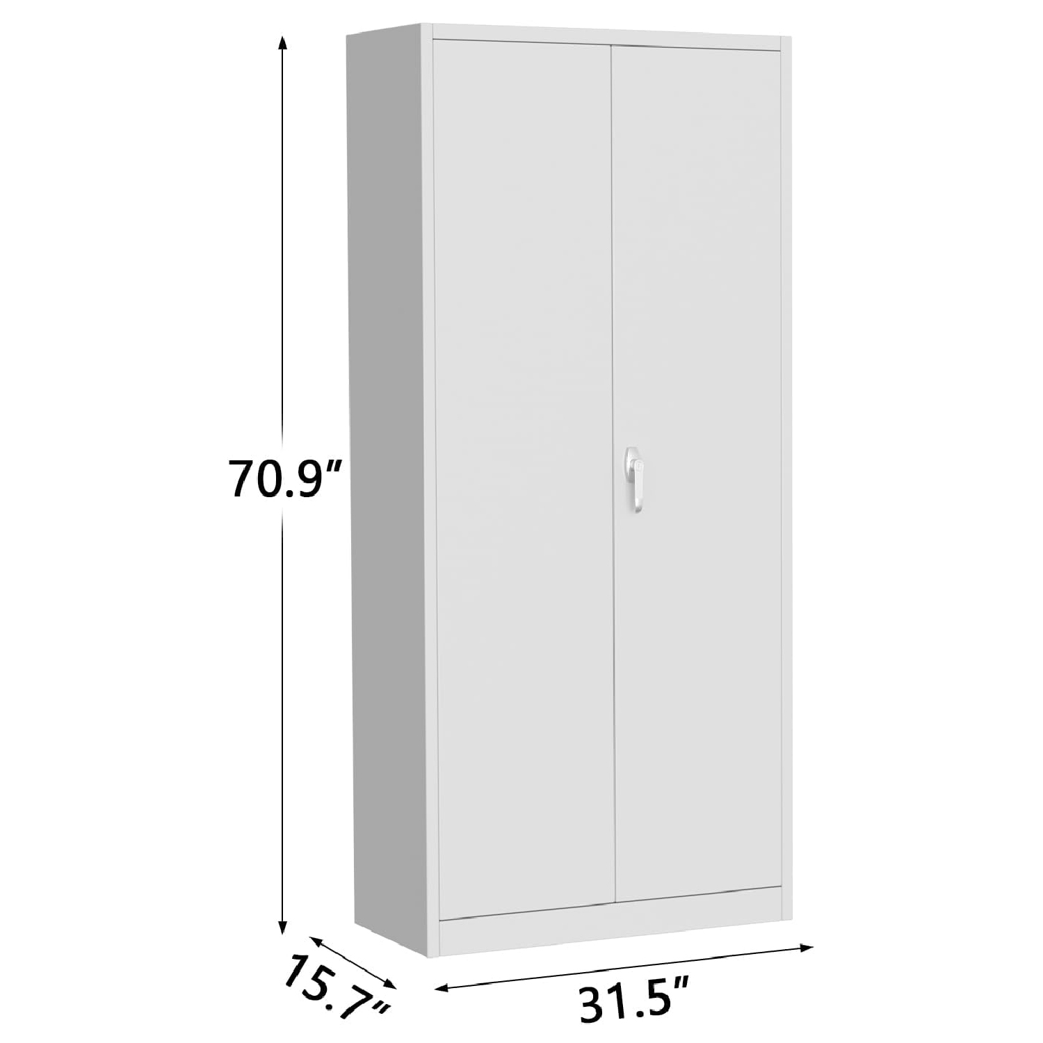 71" Tall Storage Cabinet with Adjustable Shelves – Heavy-Duty Lockable Metal Cabinet for Garage, Pantry, Office – Adjustable Feet, 2 Doors, Scratch-Resistant Finish (White)
