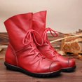 thumbnail image 4 of botas de mujer de cuero suave, zapatos cortos Retro de cuero suave para niñas, botas planas antideslizantes de tubo corto, botas de algodón de suela blanda, 4 of 5
