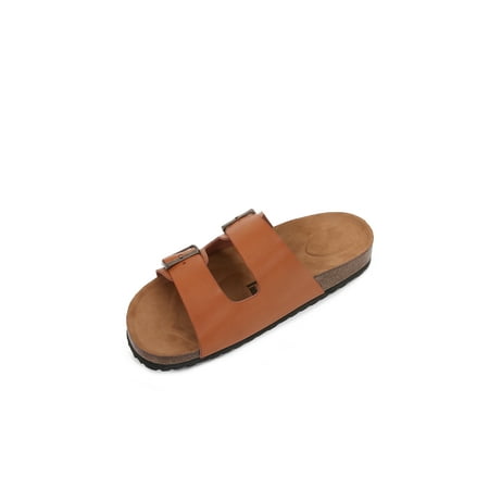 

Women Soft Cork Cushioned Footbed PU Leather Double Strap Slider Sandal (PU Brown/ 10)