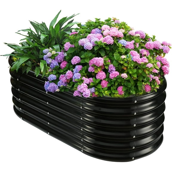 17" Tall Outdoor Garden Raised Garden Bed Kits, 4ft X 2ft Oval,0.8MM Thick Metal Raised Planter Bed/Ground Planter Box for Variety of Flowers,Herbs,Vegetables (Black, 48X24X16.5 Inches)