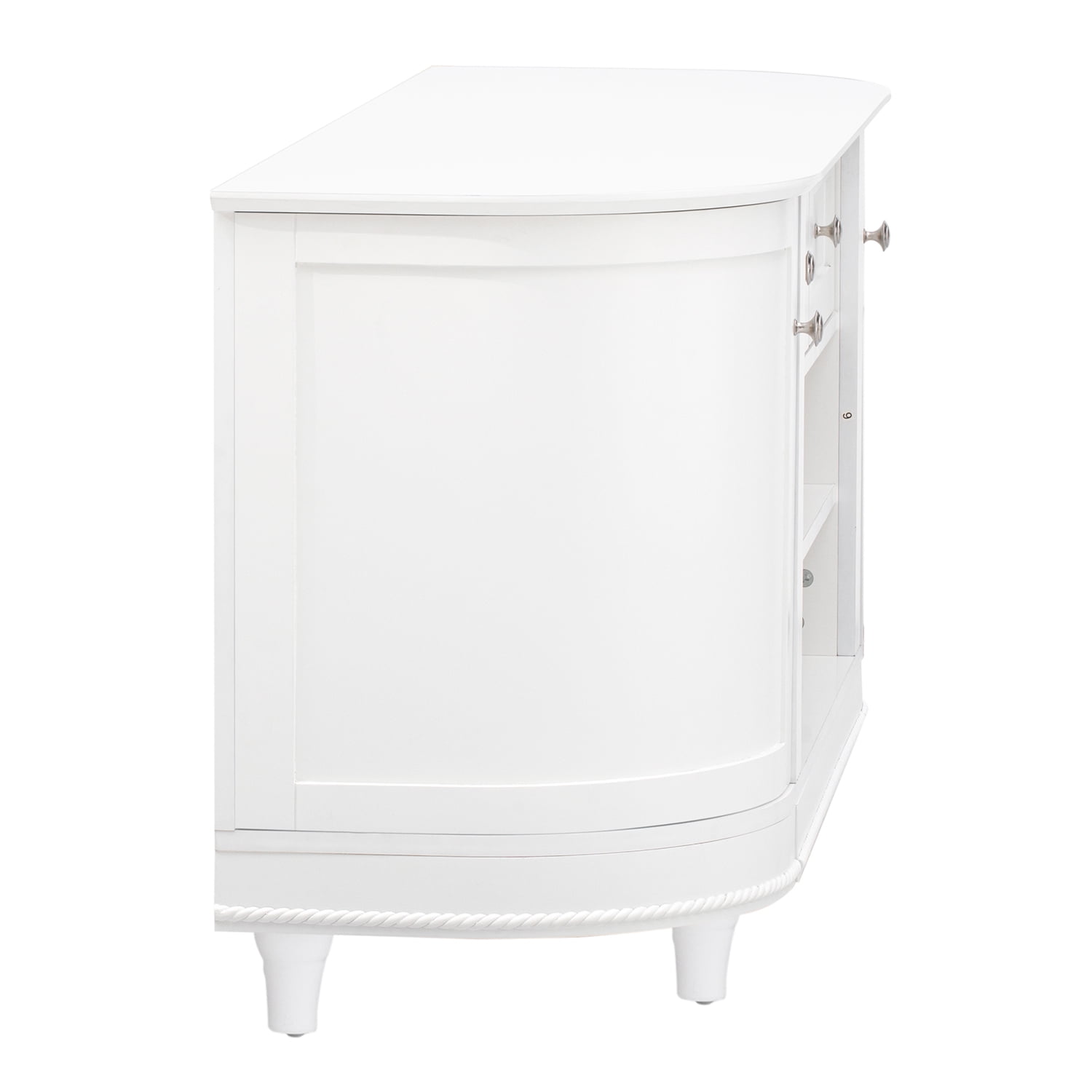 Kadyn TV Stand, Modern Entertainment Center with 2 Curved Doors, Adjustable Panels and Open Style Cabinet, MDF TV Cabinet for TV up to 46", White