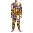 thumbnail image 3 of Yiaed Daisy Sunflower Lazy Cat Print Men’s Pajamas Set - Long Sleeve Button Down Sleep Shirt and Pajama Bottoms Sleepwear Set Mens Pjs Sets Men's Pajama Bottoms-Large, 3 of 7