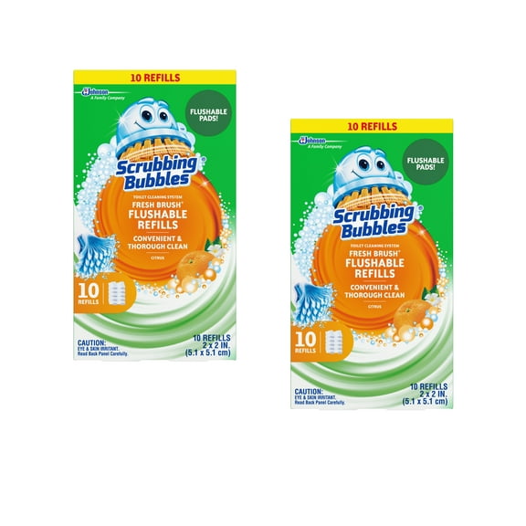 Scrubbing Bubbles Fresh Brush Toilet Cleaning System, Flushable Refill, 10 ct - 2 Pack