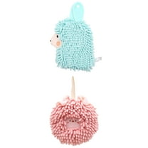 Unique Bargains 2 Packs Chenille Fuzzy Hand Towels 7" x 7"/7" x 11" Pink/Green