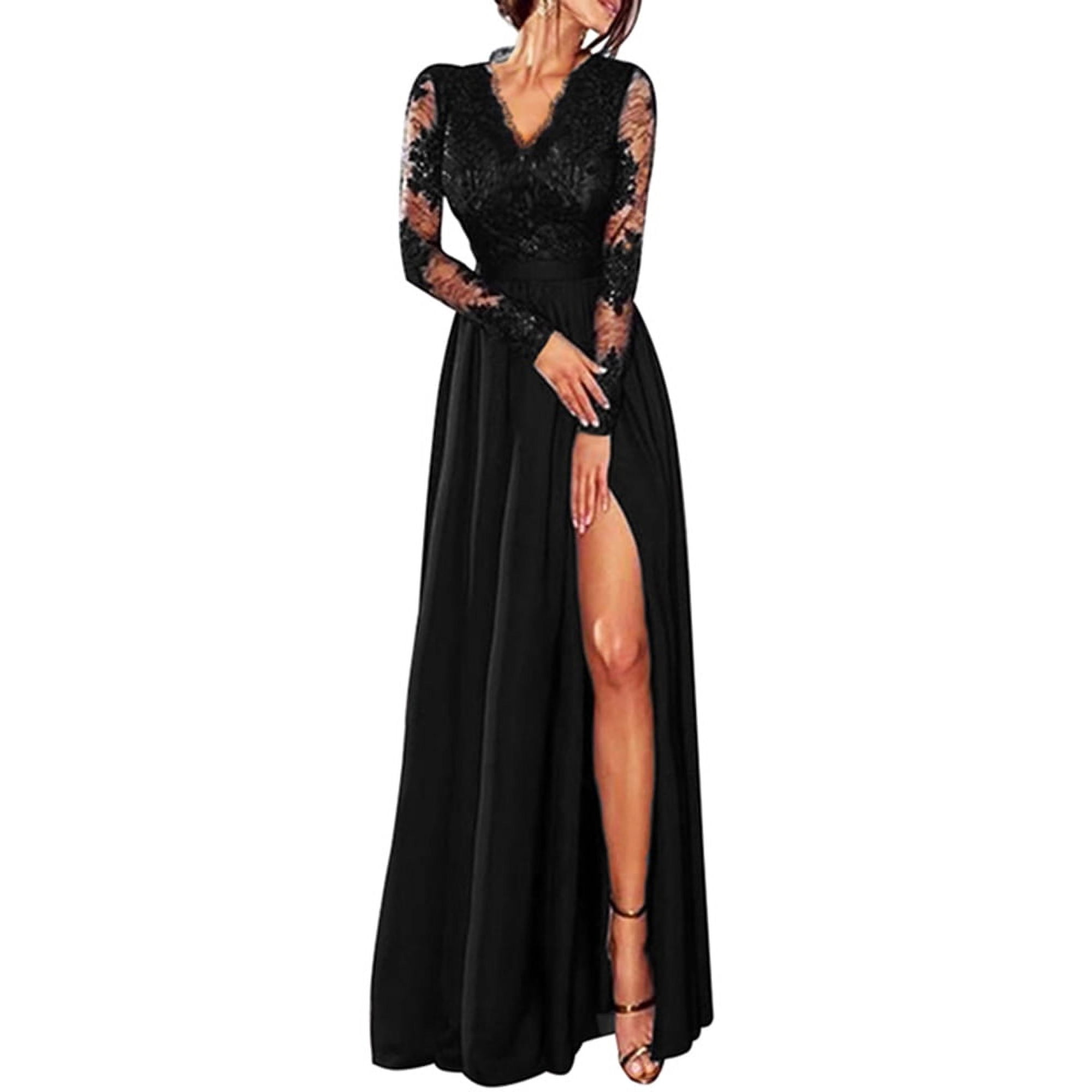 Black v neck maxi dress with sleeves sales