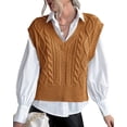 thumbnail image 2 of Women V Neck Sweater Vest Sleeveless Knit Solid Casual Ribbed Preppy Pullover Tops, 2 of 5