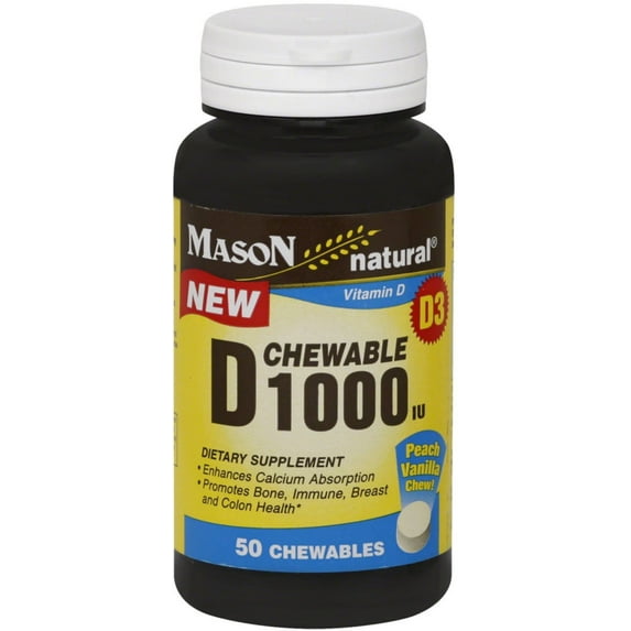 Mason Natural D 1000 IU Chewable Tablets, Peach Vanilla - (Pack of 3)