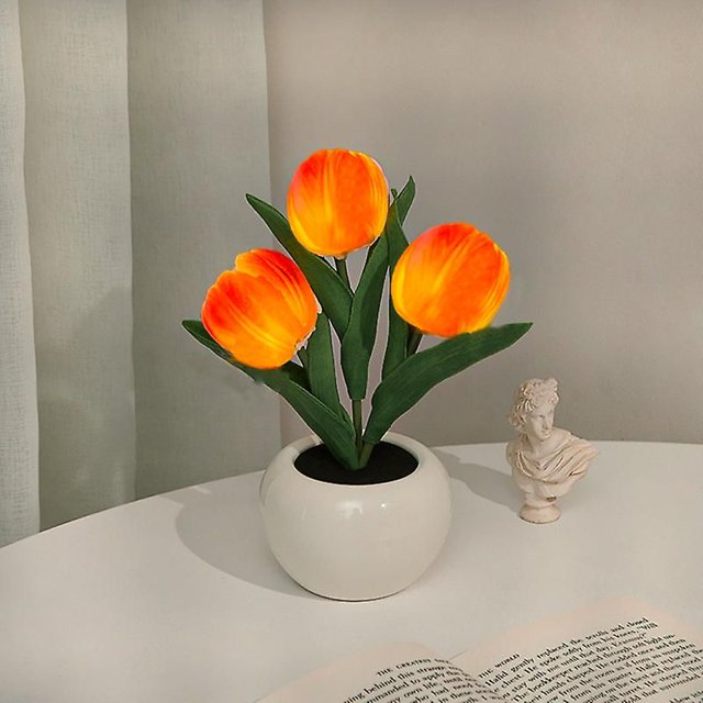 Led Tulip Night Light Simulation Flower Table Lamp Home Decoration Atmosphere Lamp Romantic Potted Gift For Office/room/bar/cafe