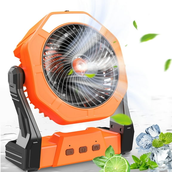 Portable Misting Fan, Outdoor Fans for Patios with Water Mist, 10000mAh Rechargeable Battery Personal Cooling Fan with Mister, 8-Inch, 250mL Water Tank & LED Lantern, for Home,Outside, Camping Orange