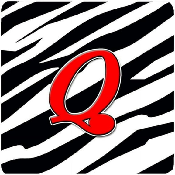 Monogram - Zebra Red Foam Coasters, Initial Letter Q - Set 4, 3.5 x 3.5 In.