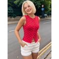 thumbnail image 4 of Women Polka Dot Button Down Tank Tops Sleeveless Crew Neck Slim Fit Crop Vest Going Out Clothes Big Red - in Stock L, 4 of 9