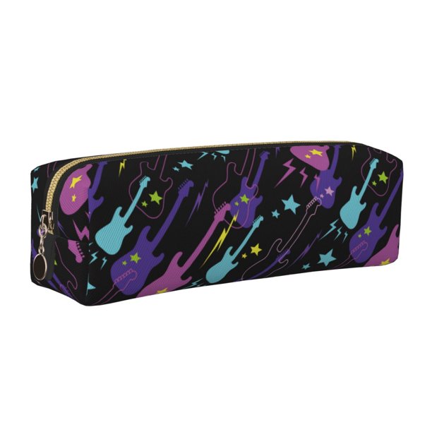 Fotbe Colorful Guitar Estuche para Lápices de Cuero con Estampado, Estuche con Cremallera Resistente, Organizador Compacto y Elegante para Papelería