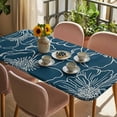 thumbnail image 3 of Teal Flowers Table Cloths for 6 Foot Rectangle Tables, Spring Floral Botanical Modern Art Patio Waterproof Elastic Fitted Tablecloths, Washable Rectangular Table Cover for Camping, 3 of 8