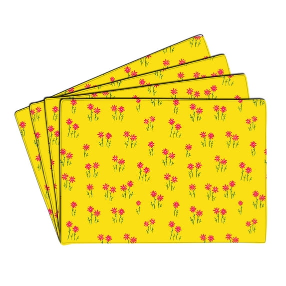 eloria Floral Printed Table Heat Resistant Placemats Dining Table Mats Cotton Canvas, Set of 4, 16,x18 Inch