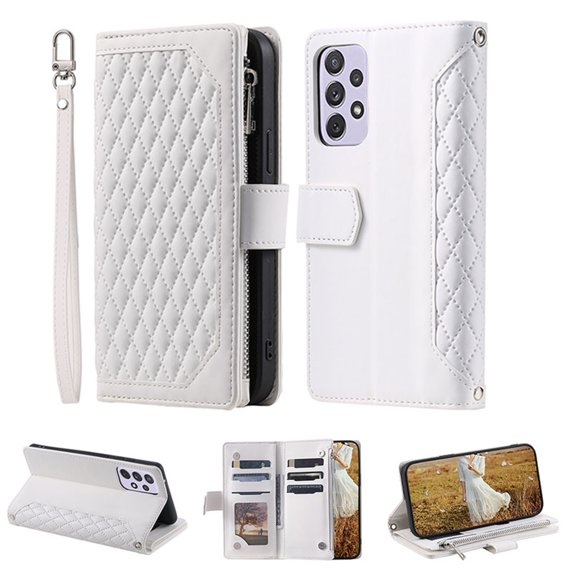for Samsung A73 Wallet Cover 5G, Magnetic Premium Crossbody Wallet Case, Adjustable Detachable Lanyard Neck Strap with Kickstand Card Holder Protective Cover For Samsung Galaxy A73 5G, White