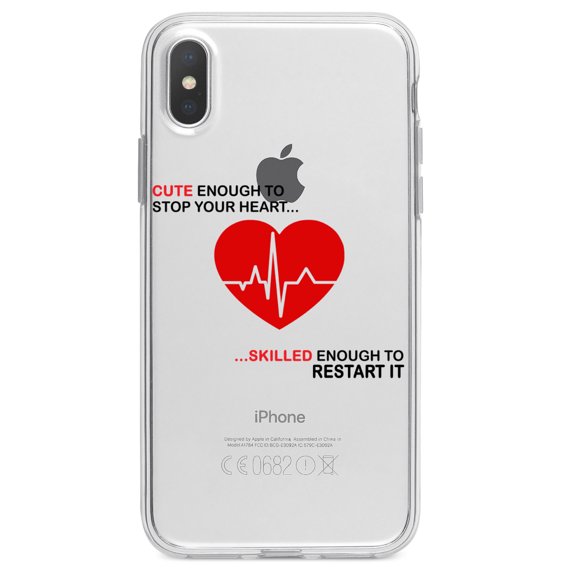 DistinctInk Clear Shockproof Hybrid Case for iPhone XS Max (6.5" Screen) - TPU Bumper Acrylic Back Tempered Glass Screen Protector - Cute Enough To Stop Your Heart Skilled Restart