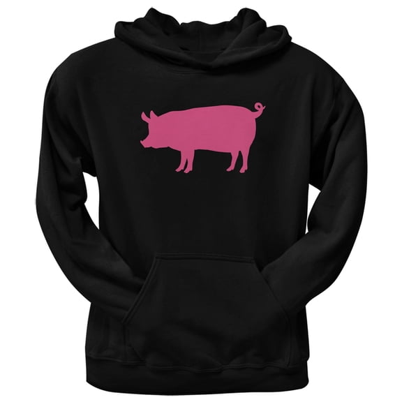 Pink Pig Silhouette Black Adult Pullover Hoodie - Small