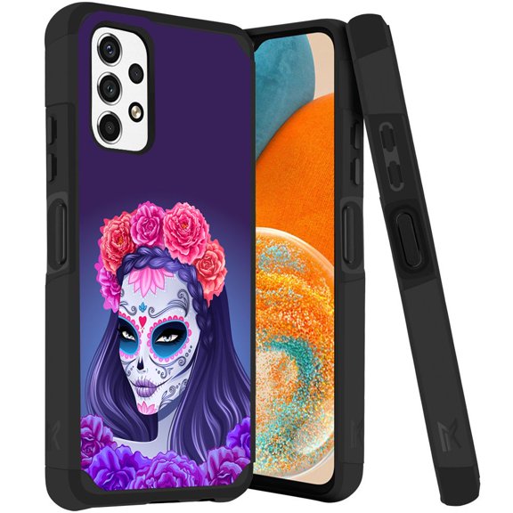ANJ  Rugged Dual Layered Shockproof Slim Hybrid Case   Tempered Glass Cover Compatible with Samsung Galaxy A23 5G - Death Lady