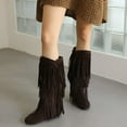 thumbnail image 2 of Women's Fringe Western Boots Ladies Fashion Hidden Heel Knee-high Boots Casual Round Toe Platform Tassel Boots, 2 of 5