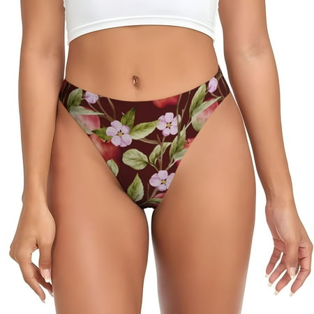 Rateoe Leaf And Fruit Pattern Seamless Women Underwear Thongs No Show Ladies Thong No Line Breathable Comfortable Panties Undies for Women-X-Large