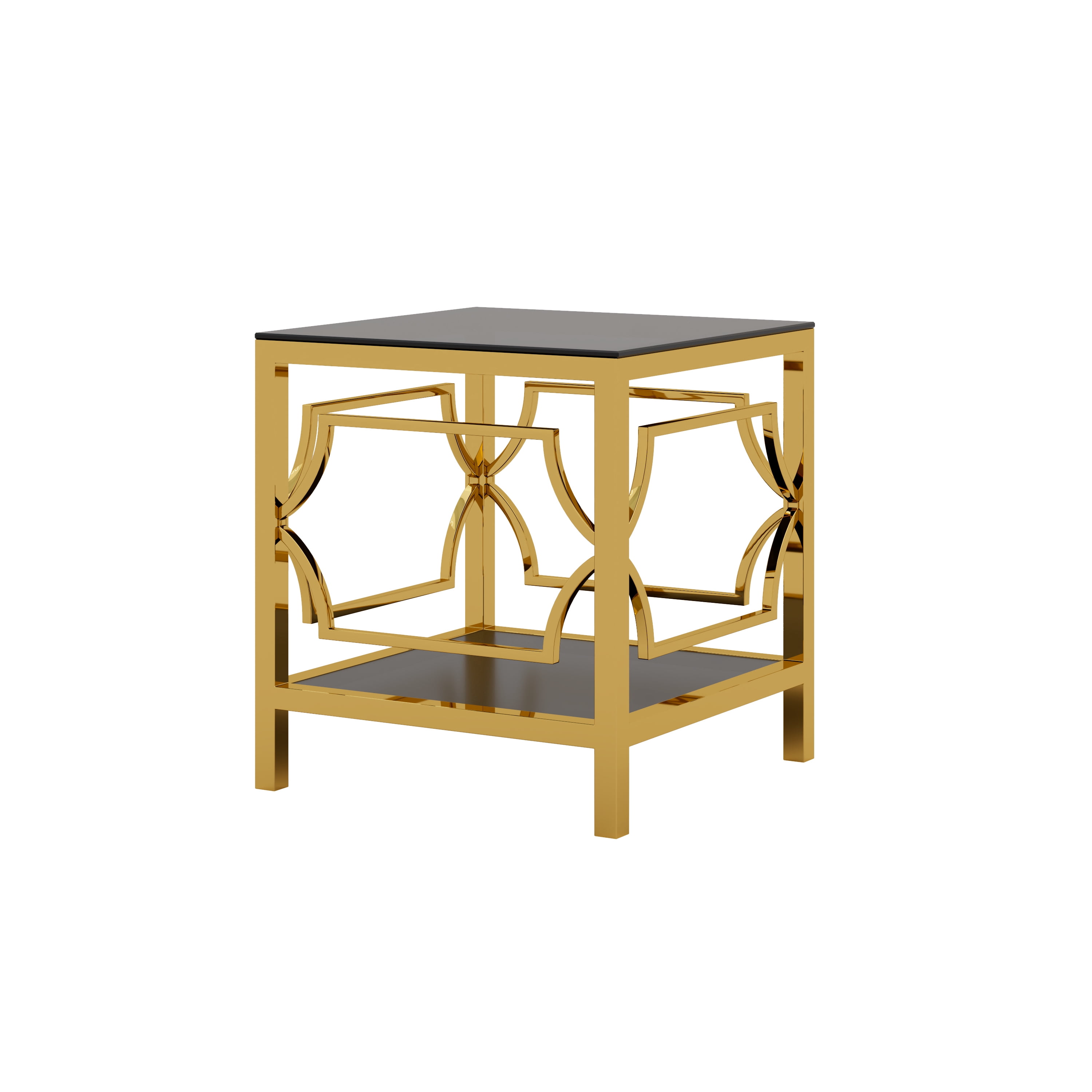 19.7" Round Side Table with Tempered Glass Top, 2-Tier Storage Shelf Modern Small End Table with Metal Frame, Sofa Side Accent Table