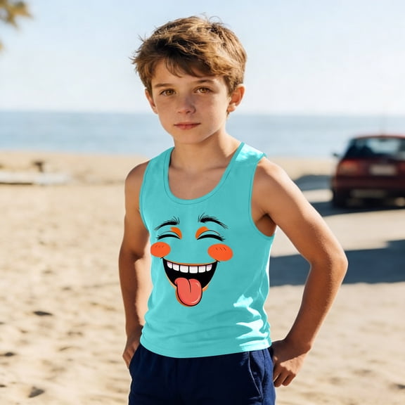 LIBRCLO Teen Tank Tops for Boys Size 14 Years Round Neck Lightweight Undershirts Casual Fashion Prints Sleeveless T Shirts Green