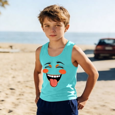 BRGZLK Boys Tank Top 2026 Fashion Funny Print Sleeveless Round Neck Camisole Round Neck Breathable Comfortable Vest Green 8-9 Years