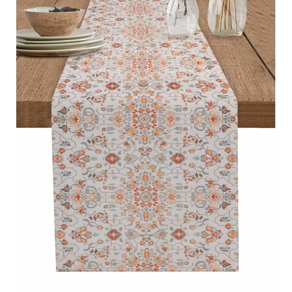 Hokiten Table Runners 90 Inches Long Dress Scarves, Orange Boho Farmhouse Coffee/Dining/Kitchen Table Runner for Living Room, Vintage Southwestern Ethnic Mexican Floral 13x90 Inch