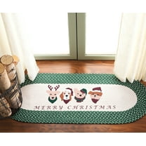 Safavieh Braided Posters Merry Christmas Animals Runner Rug, Ivory/Green, 1'8" x 4' Oval
