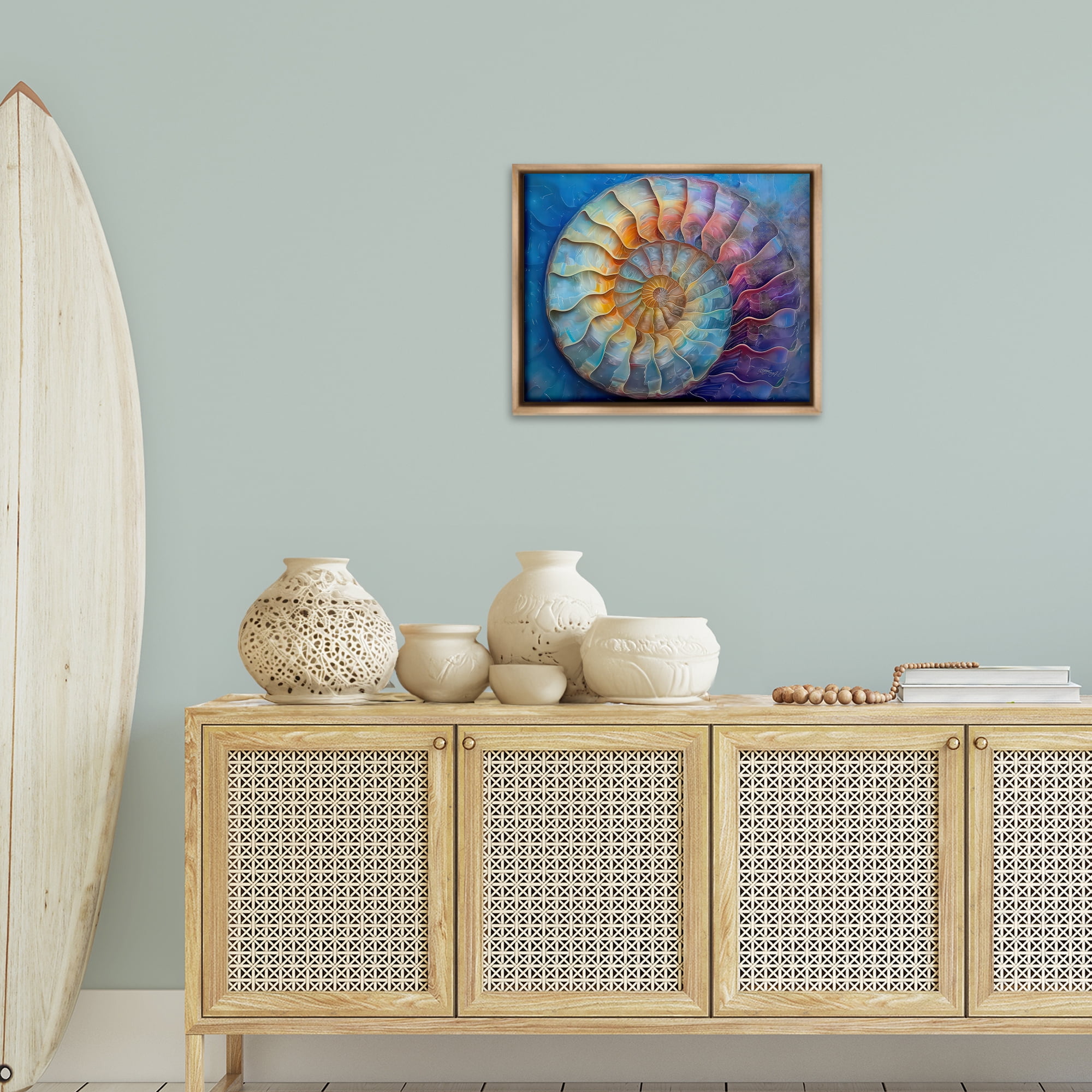 Stupell Industries Maritime Nautilus Spiral Animals Painting Brown Floater Framed Canvas Art Print Wall Art, 21 x 17
