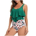 thumbnail image 6 of WREESH Womens Two Piece Swimsuit Tankini High Cut Bikini Fashion Flower Print Minimalistic Ruffle Vest Briefs Swimsuit Suit Beach Bathing Suit Green, 6 of 9