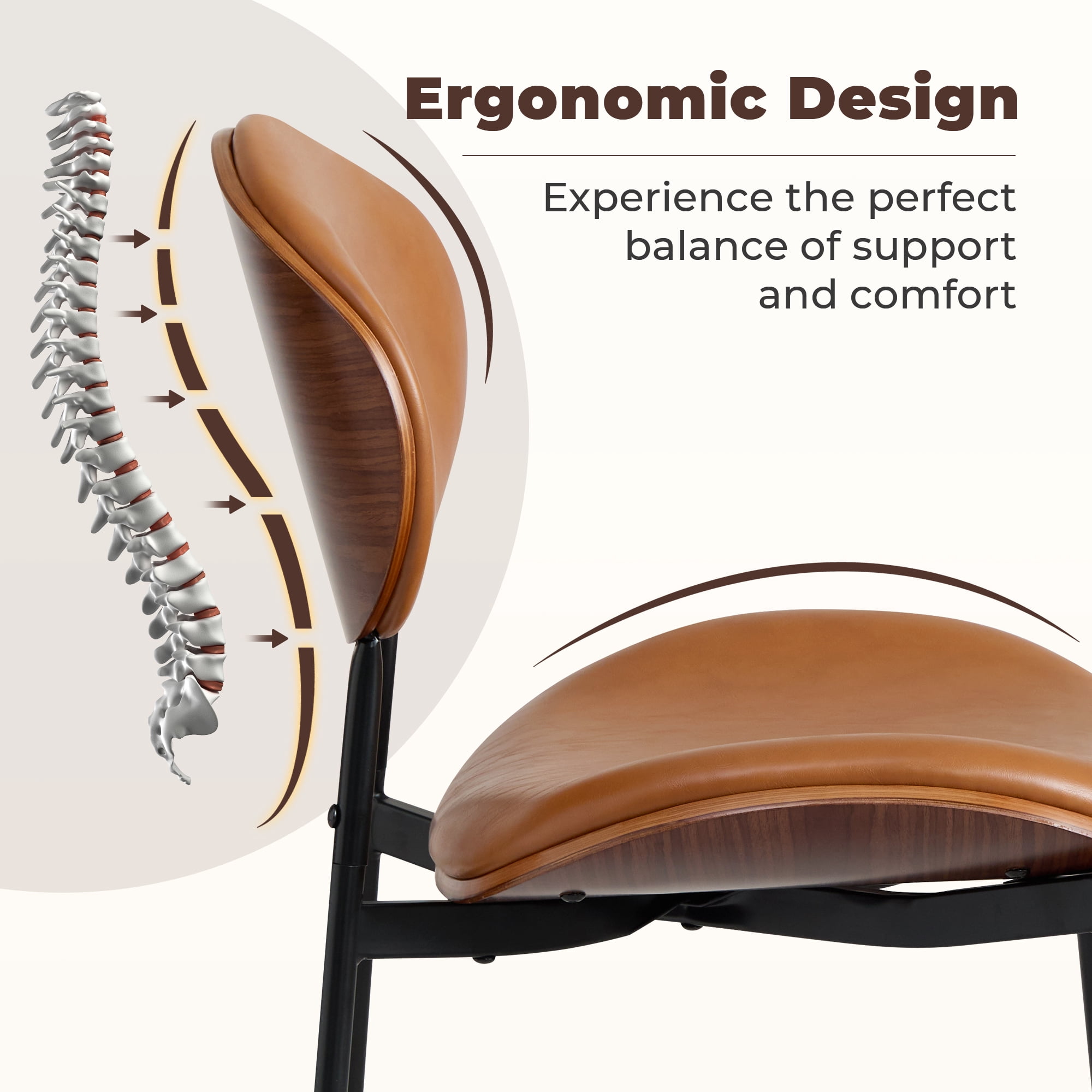 Sailvan Brown Dining Chairs Set of 6, Mid Century Leather Dining Chairs For Kitchen, Modern Living Room Chairs With Adjustable Feetpads, Easy Assembly, Khaki, 300LBS