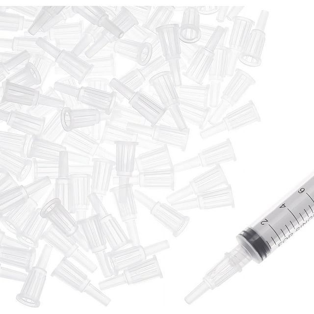 100 adaptadores de punta de jeringa blancos, dispensador de plástico para transferencia de jeringas.
