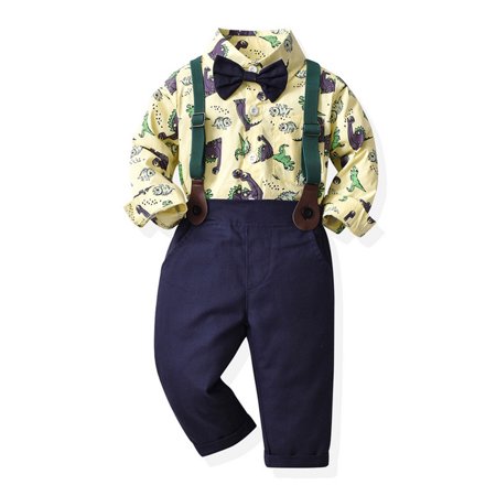 

Hbdhejl Outfit Set For Boys Girls Toddler Long Sleeve Cartoon Dinosaur Prints T Shirt Tops Pants Child Kids Gentleman Outfits Yellow 18-24 Months