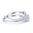 thumbnail image 2 of Two Piece Vintage Style Art Deco Engagement Bridal Set Ring Round Simulated Aquamarine CZ 925 Sterling Silver Size 7, 2 of 5